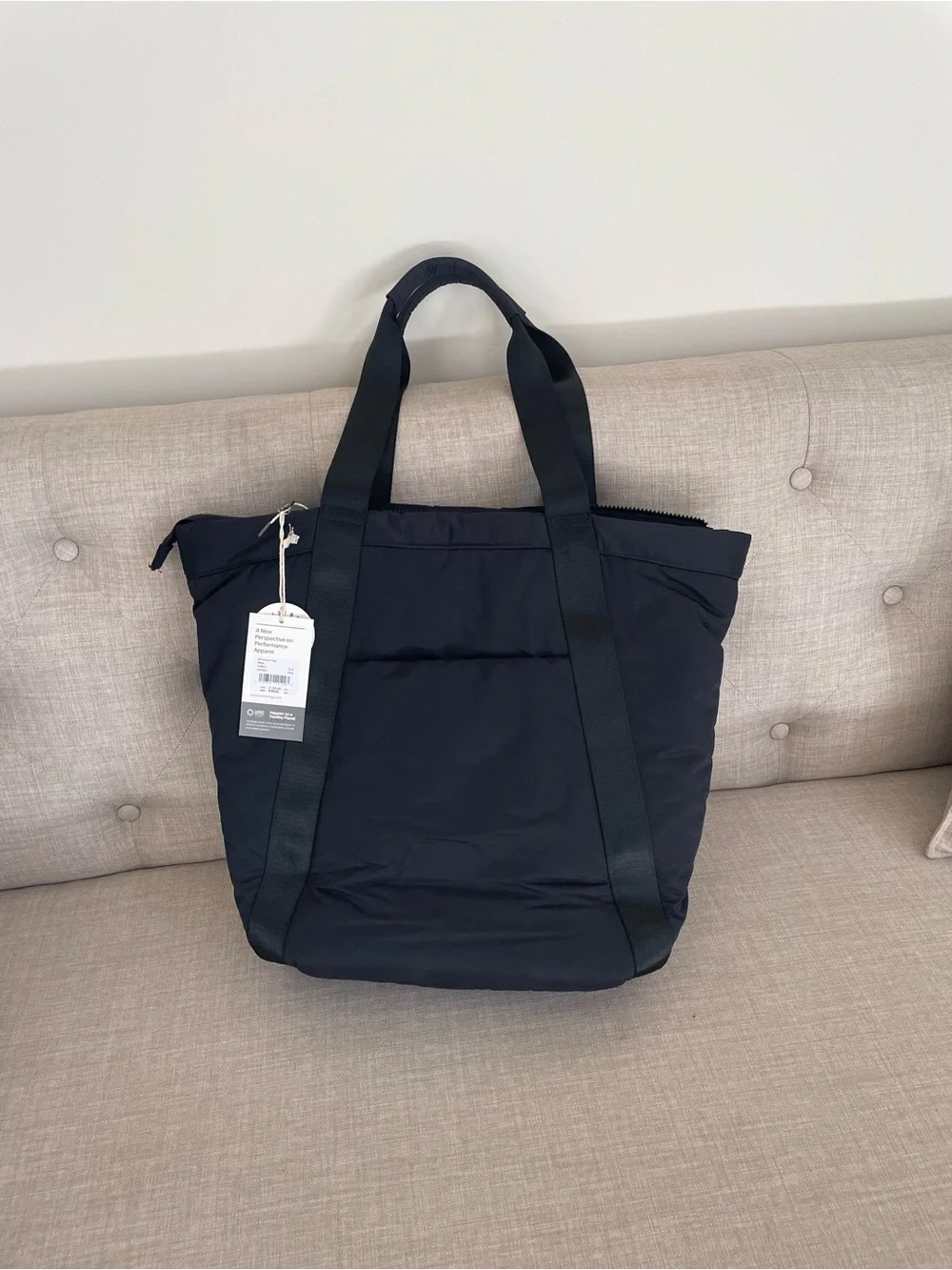 Vuori Black Quilted Tote Laptop Bag with Drawstring Pocket